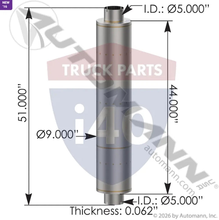 Automann 562.U6509 Muffler 5in Inlet/Outlet 9in Body - Muffler 5in Inlet/Outlet 9in Body