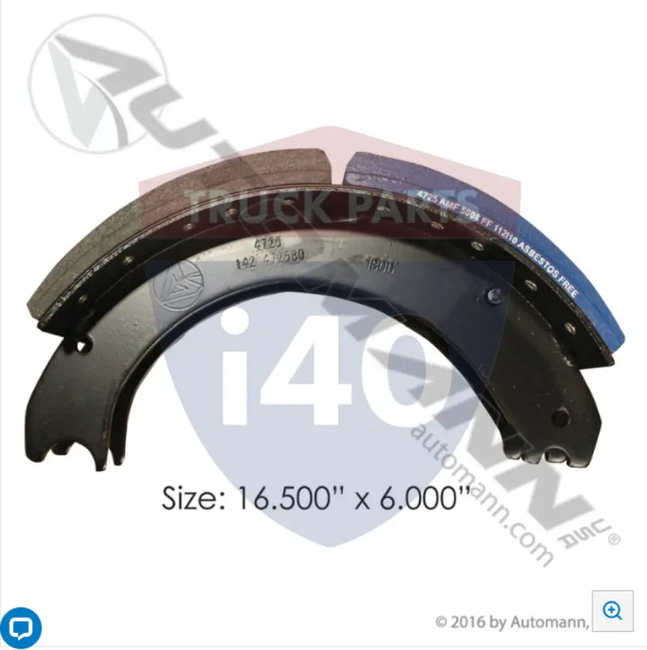 Automann 143.472580.50 Lined Brake Shoe 16.500in 6.000in - 20K Lb GAWR