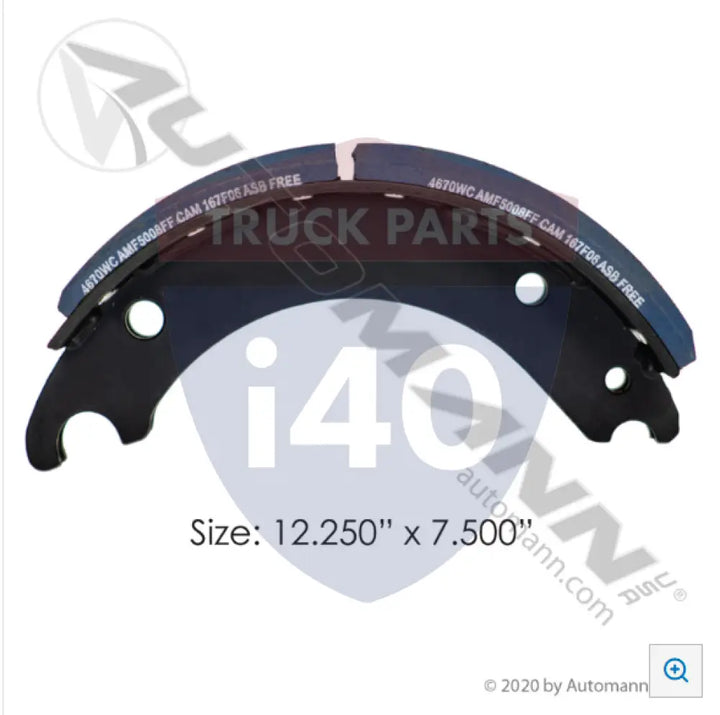 Automann 143.467081.50 Lined Brake Shoe 12.250in 7.500in - 20K Lb GAWR