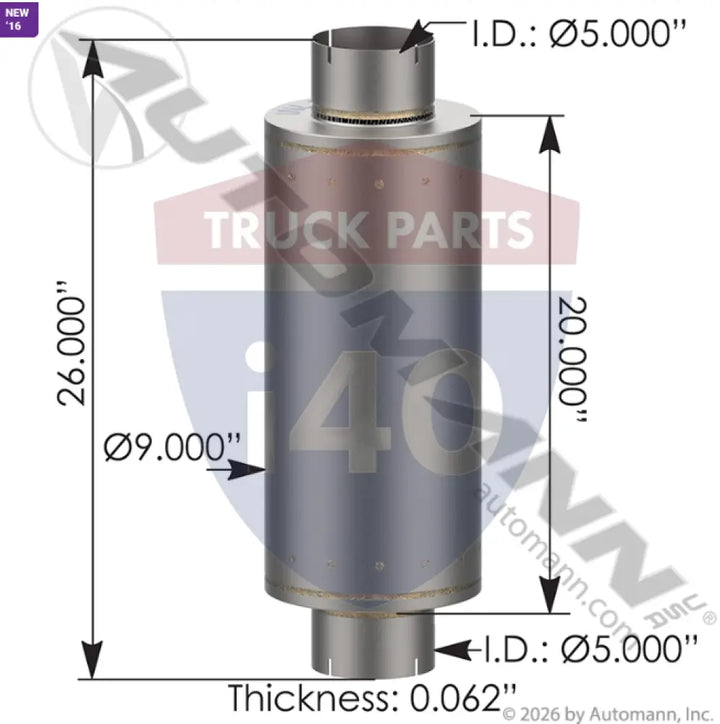 Automann 562.U65092 Muffler 5in Inlet/Outlet 9in Body - Muffler 5in Inlet/Outlet 9in Body