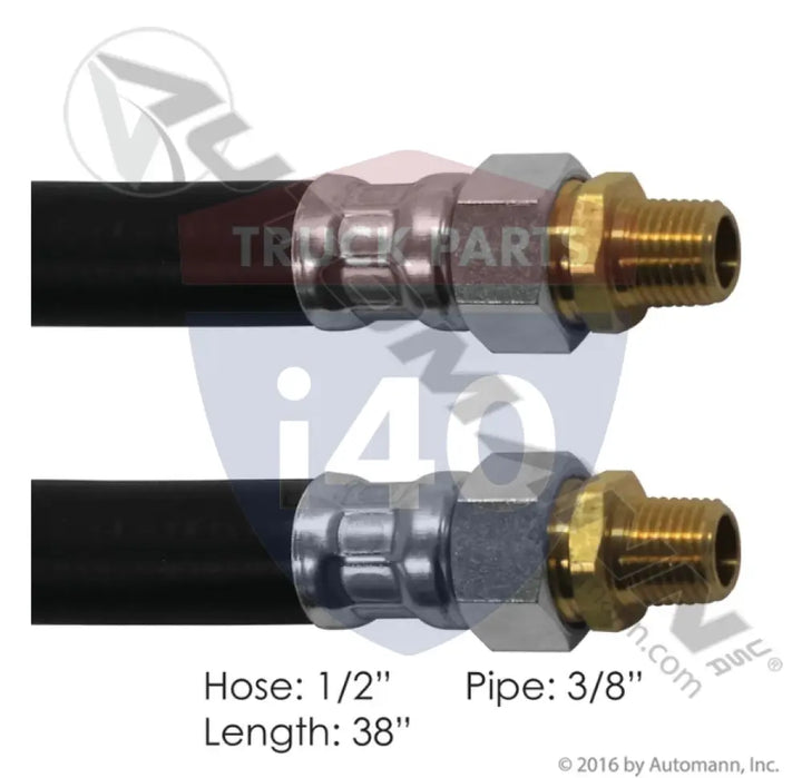16738 Air Hose Assy 1/2in 3/8in Swivels-38in For Haldex - Dual 3/8’’ NPT Swivel Ends