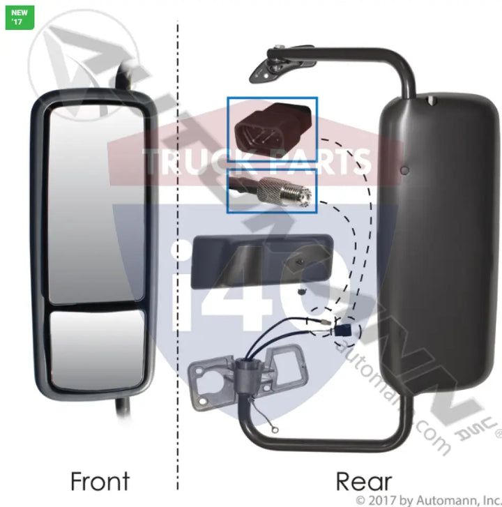 Automann 563.46069 Mirror Assy LH HTD Black Freightliner - Mirror Assy LH HTD Black Freightliner