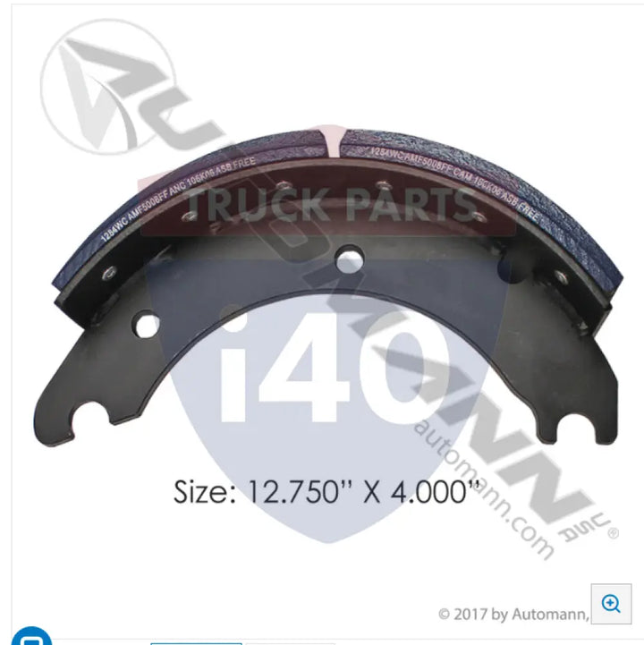 Automann 143.128480.50 Lined Brake Shoe 12.750in 4.000in - 20K Lb GAWR