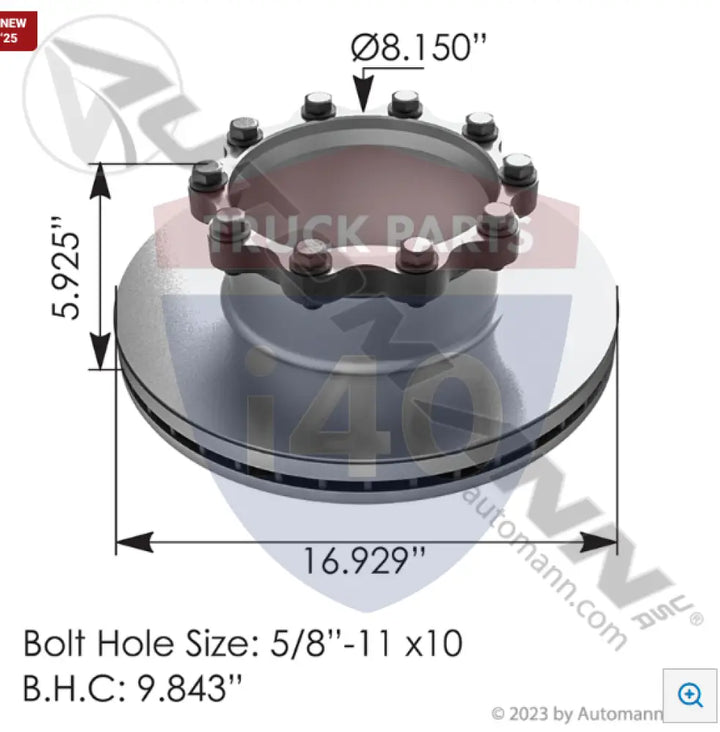 Automann 153.130049 Air Disc Brake Rotor Kit - Hat Shape