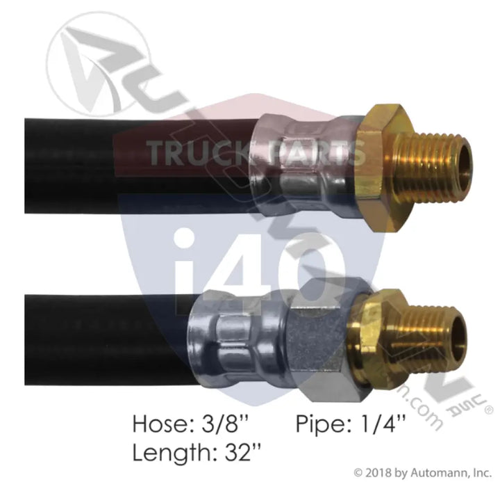 E857932BK Air Hose Assy 3/8IDx1/4NPTx32IN For Euclid - 1/4’’ NPT Fixed x 1/4’’ NPT Swivel
