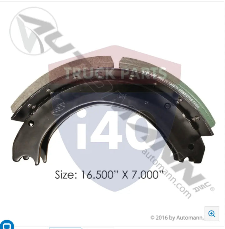 Automann 143.470980.40 Lined Brake Shoe 16.500in 7.000in - 23K Lb GAWR