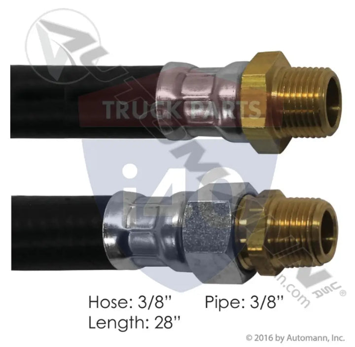 E8580-28BK Air Hose Assy 3/8in 3/8in Pipe 28in For Euclid - 3/8’’ NPT Fixed x 3/8’’ NPT Swivel