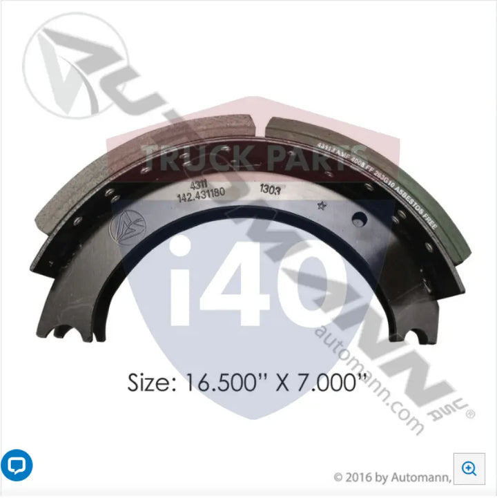 Automann 143.431180.40 Lined Brake Shoe 16.500in 7.000in - 23K Lb GAWR