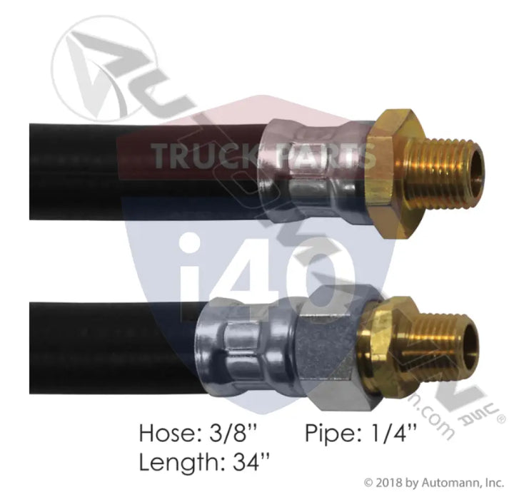 E857934BK Air Hose Assy 3/8IDx1/4NPTx34IN For Euclid - 1/4’’ NPT Fixed x 1/4’’ NPT Swivel