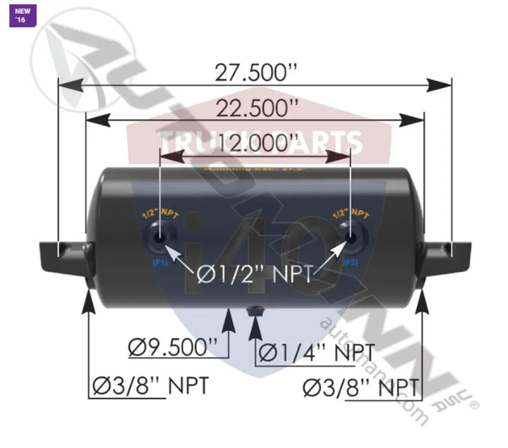 2001I Air Tank 1488 Cubic in Vol 9.500in Dia For Tectran - Diameter - 9.5 in.