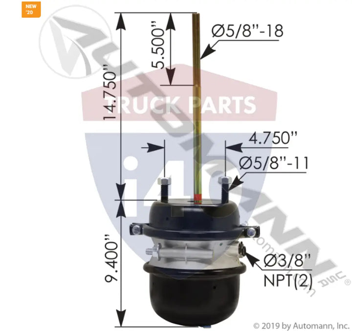 Automann 179.SB3030SXR Spring Brake Chamber Sealed Special - Threaded Rod