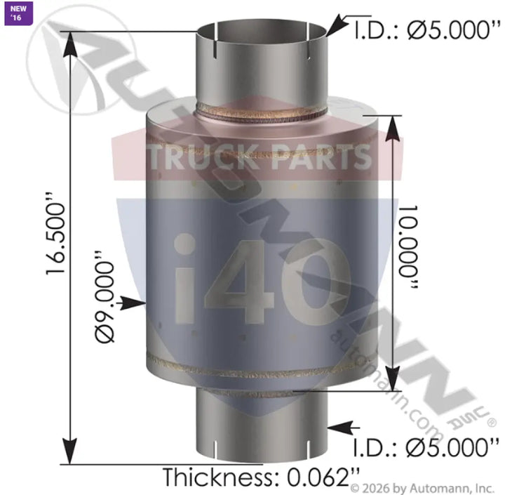 Automann 562.U65091 Resonator 5in Inlet/Outlet 9in Body - Resonator 5in Inlet/Outlet 9in Body