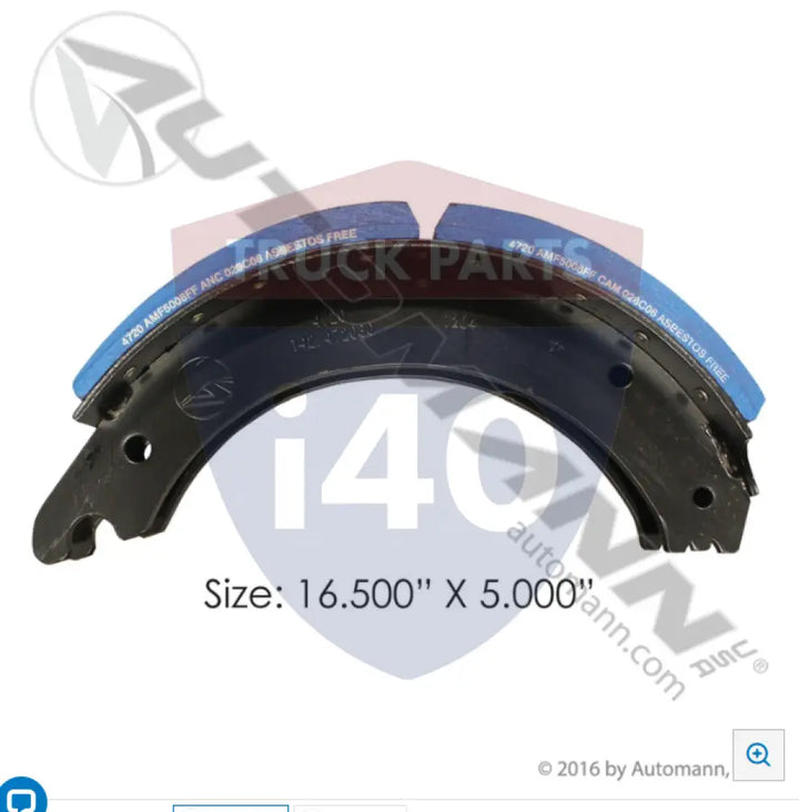 Automann 143.472080.50 Lined Brake Shoe 16.500in 5.000in - 20K Lb GAWR