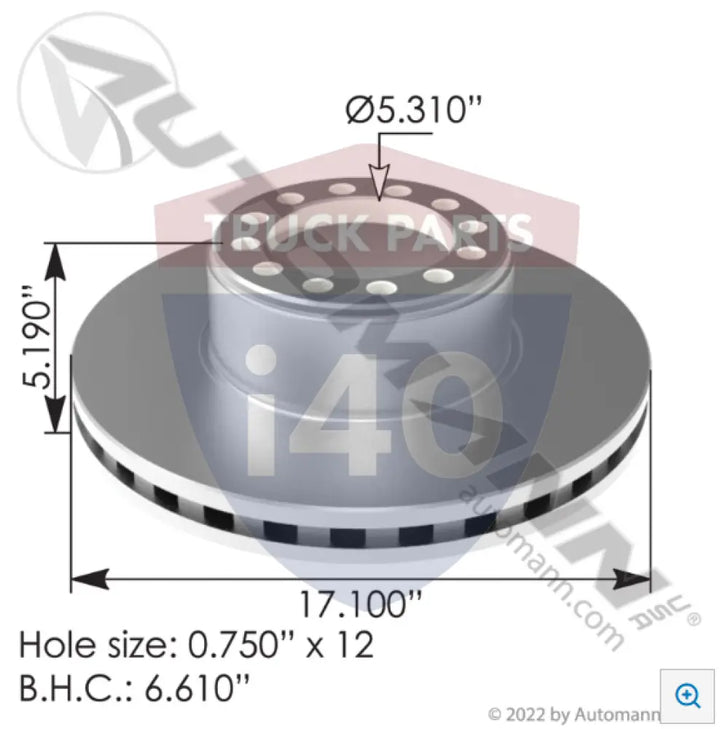 Automann 153.126014 Air Disc Rotor 17.100in - Hat Shape