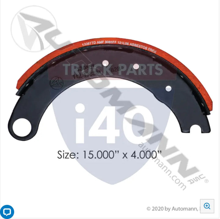 Automann 143.130881.30 Lined Brake Shoe 15.000in 4.000in - 23K Lb GAWR