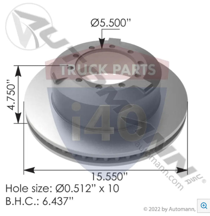 145325 Hydraulic Disc Rotor 15.550in For Bendix - Hat Shape