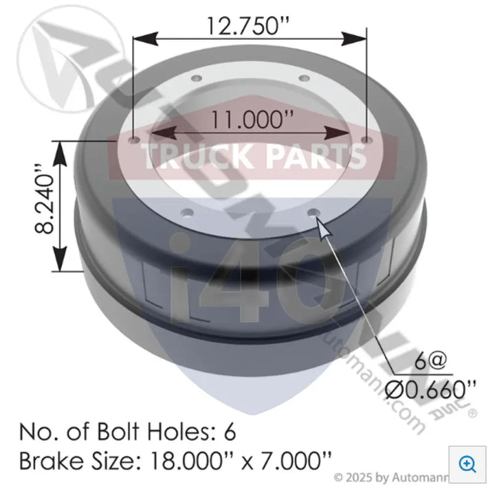 61788F Brake Drum 18.000in 7.000in For Webb - Brake Dia.-18.000