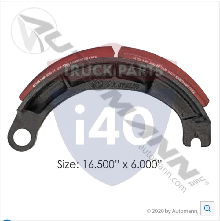 Automann 143.4715A80.30 Lined Brake Shoe 16.500in 6.000in - 23K Lb GAWR