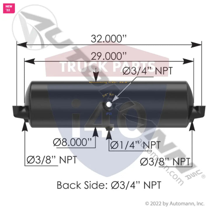 11206 Air Tank 1425 Cubic in Vol 8.000in Dia For Tectran - Diameter - 8 in.