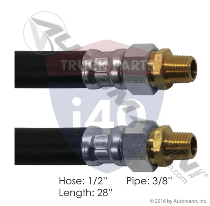 Automann 177.73828 Air Hose Assy 1/2in 3/8in Swivels-28in - Dual 3/8’’ NPT Swivel Ends