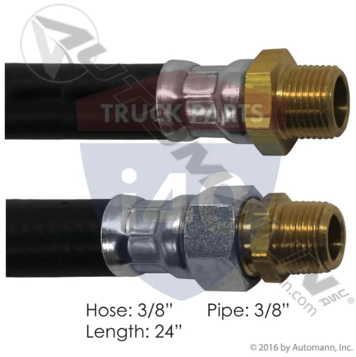 E8580-24BK Air Hose Assy 3/8in 3/8in Pipe 24in For Euclid - 3/8’’ NPT Fixed x 3/8’’ NPT Swivel