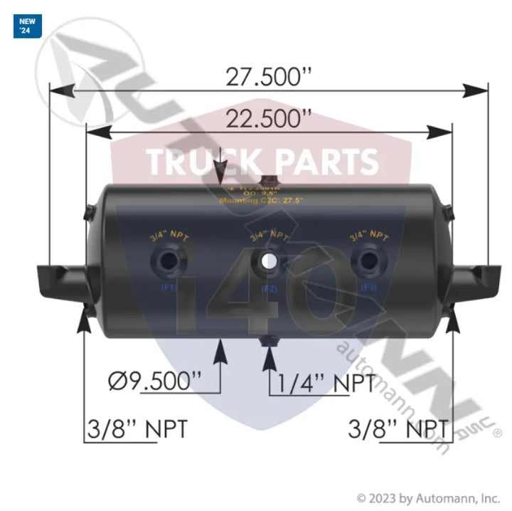 Automann 172.2001R Air Tank 1488 Cubic in Vol 9.500in Dia - Diameter - 9.5 in.