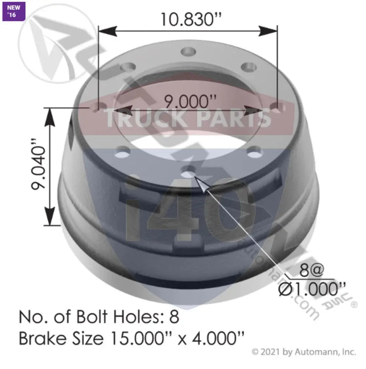 65543B Brake Drum 15.000in 4.000in For Webb - Brake Dia.-15.000