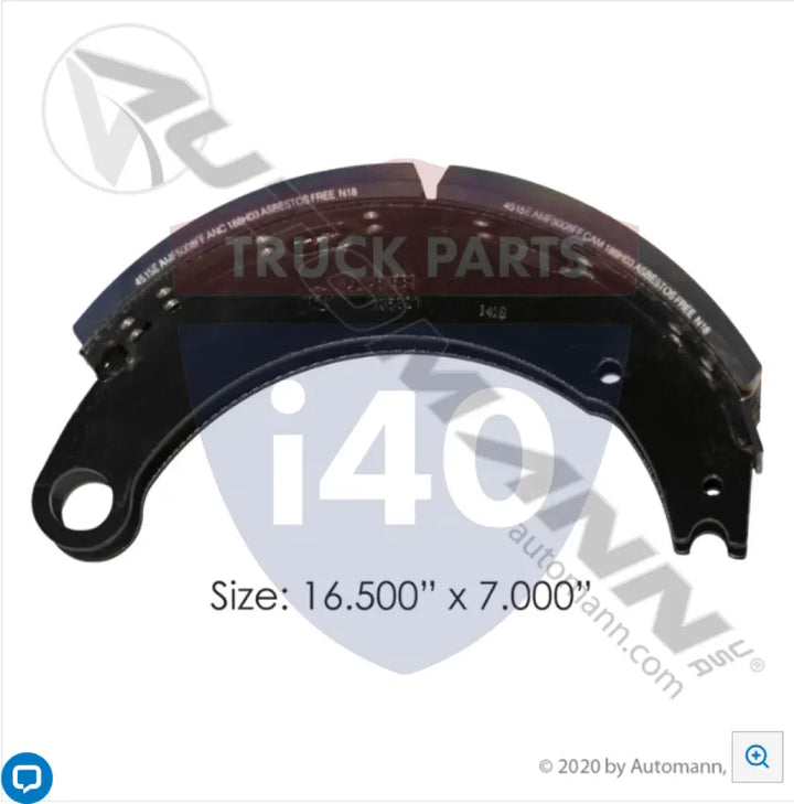 Automann 143.451583.50 Lined Brake Shoe 16.500in 7.000in - 20K Lb GAWR