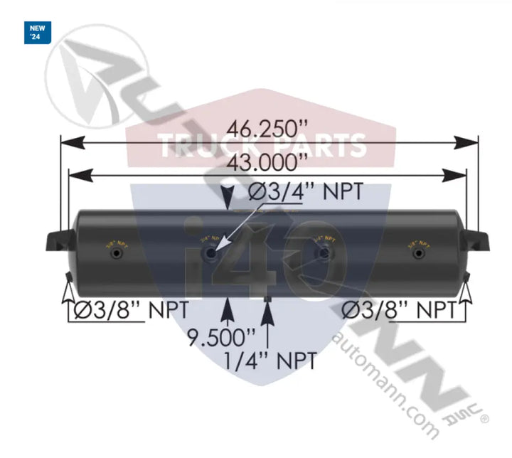 HOSHT95250 Air Tank 2975 Cubic In Vol 9.500in Dia For Great Dane - Diameter - 9.5 in.