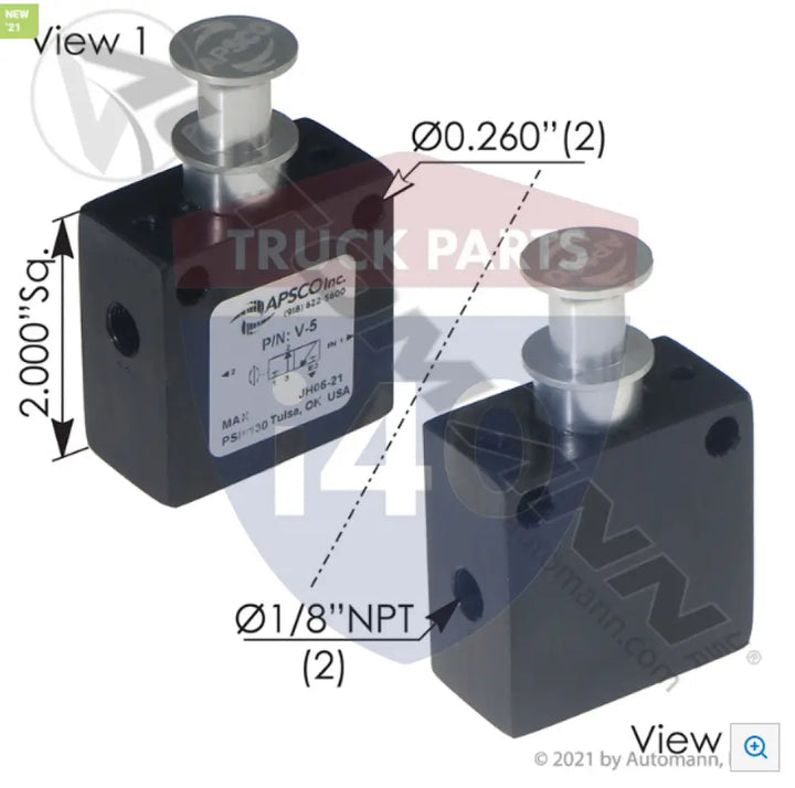 Apsco 170.V5AP Push Pull Valve 3 Way - Manual/Mechanical Actuated