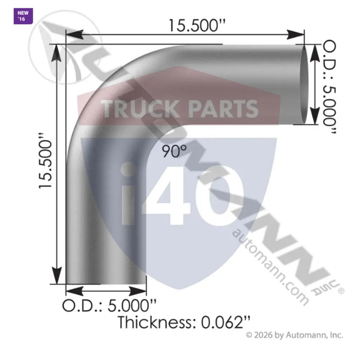Automann 562.U4590S15A Exhaust Elbow 5in 90 Deg OD-OD ALZ - Exhaust Elbow 5in 90 Deg OD-OD ALZ