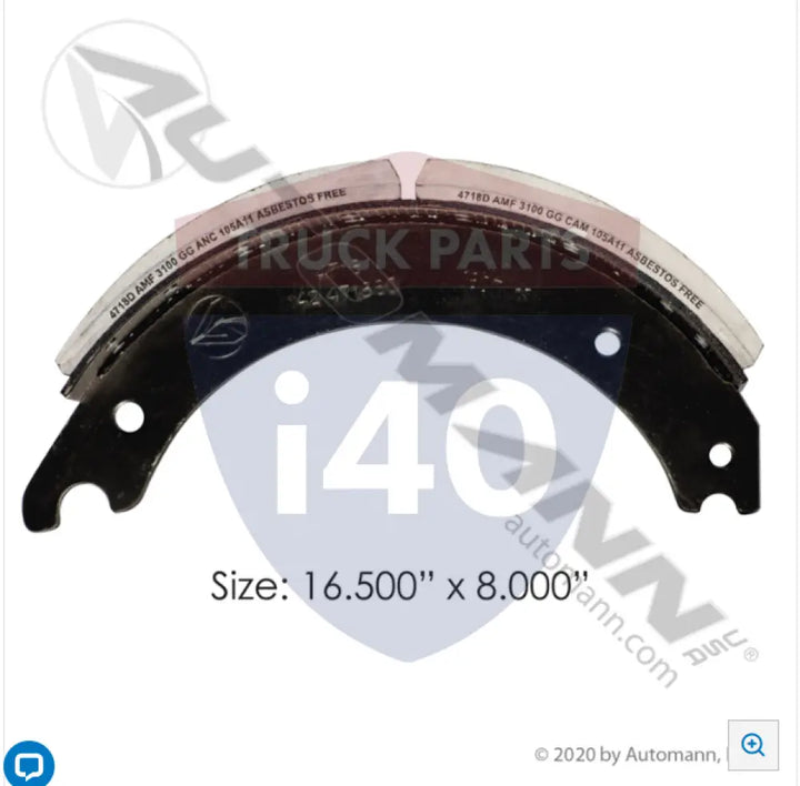 Automann 143.471880.31 Lined Brake Shoe 16.500in 8.000in - 25K Lb GAWR