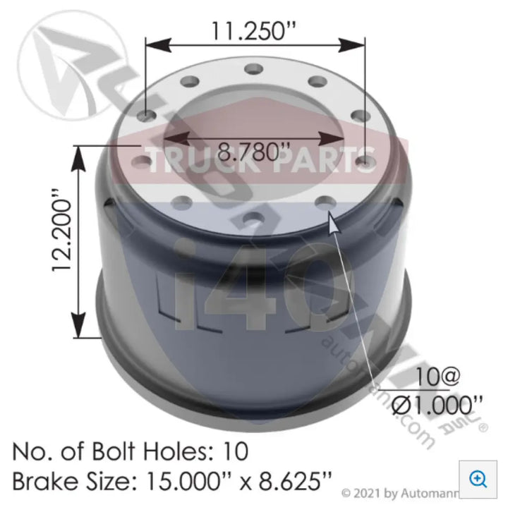 03123466002 Brake Drum 15.000in 8.625in For Meritor - Brake Dia.-15.000