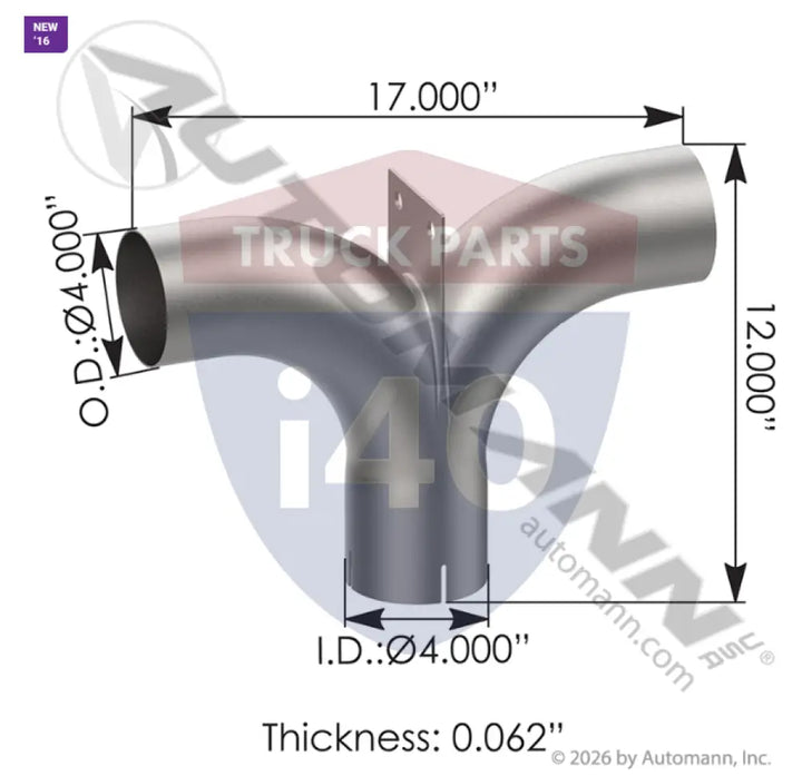Automann 562.U44STA Exhaust Splitter Tee 4in - Exhaust Splitter Tee 4in