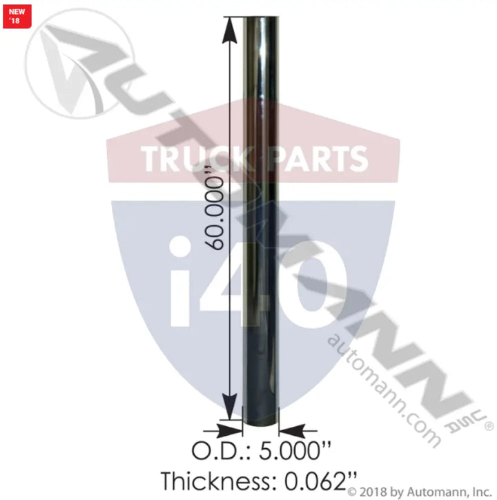P206391 Chrome Straight Stack 60in 5in OD For Donaldson - Chrome Straight Stack 60in L 5in OD