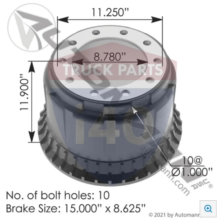 85123466002 Brake Drum 15.000in 8.625in For Meritor - Brake Dia.-15.000