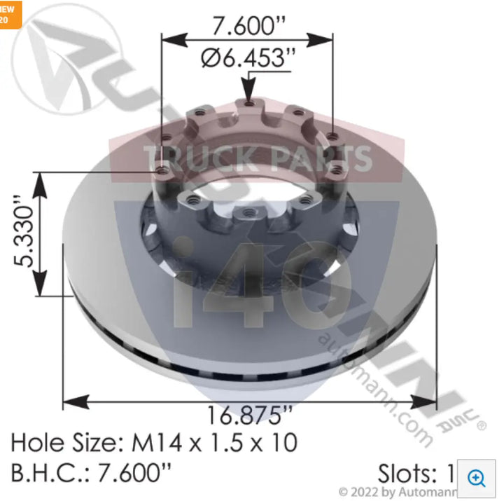 03079001501 Air Disc Brake Rotor 16.875in For Holland - Hat Shape