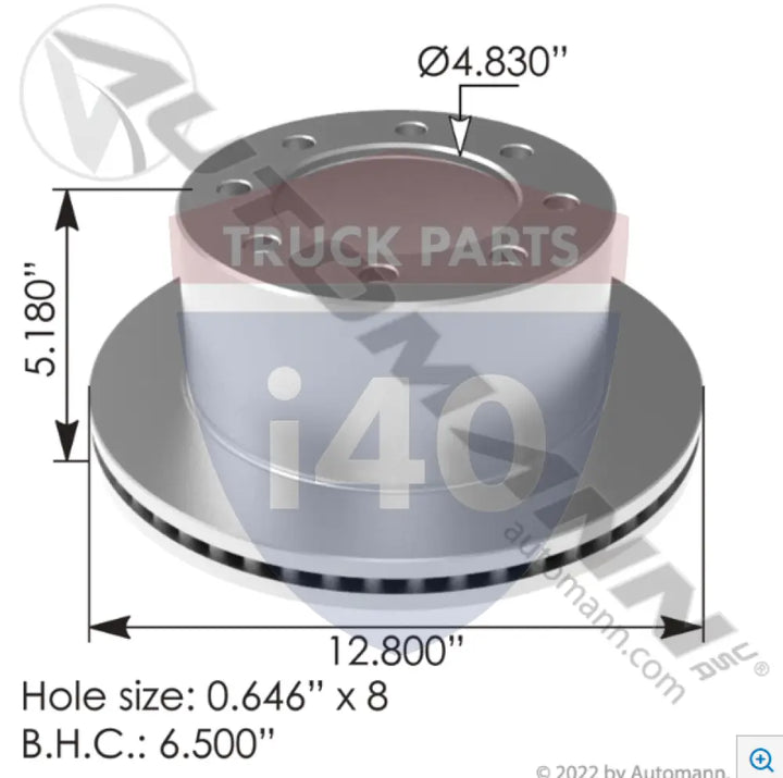 R44145339 Hydraulic Disc Rotor 12.800in For Meritor - Hat Shape