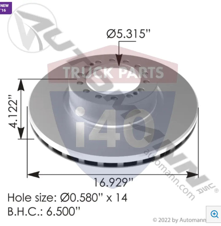 K034497 Air Disc Rotor 16.929in For Bendix - Hat Shape