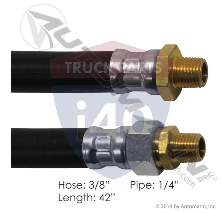 E857942BK Air Hose Assy 3/8IDx1/4NPTx42IN For Euclid - 1/4’’ NPT Fixed x 1/4’’ NPT Swivel