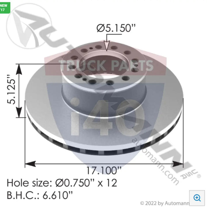 M44D76621 Air Disc Rotor 17.100in For Meritor - Hat Shape