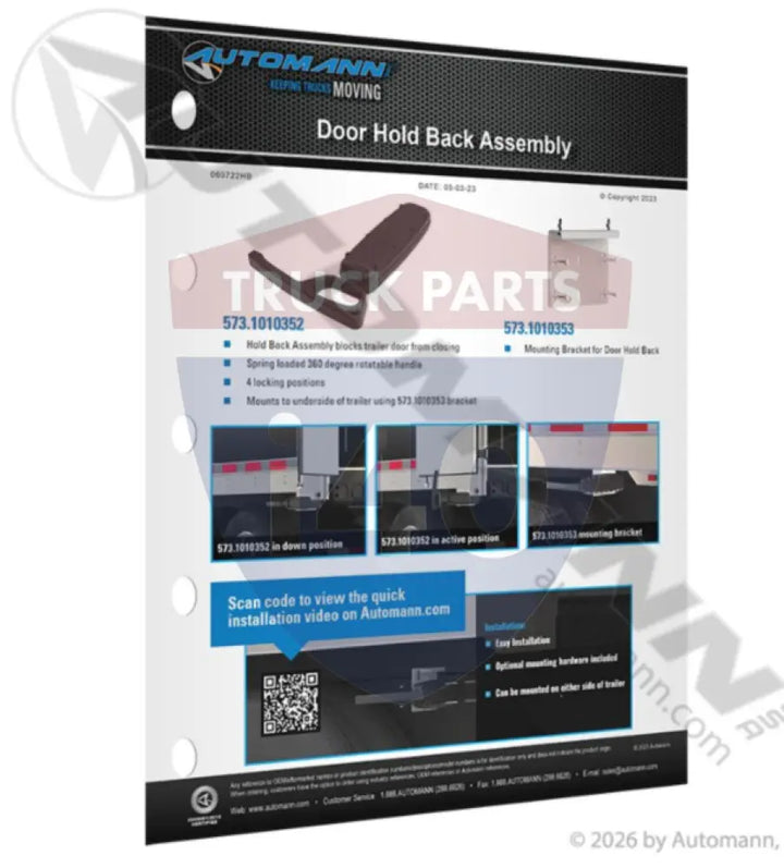 Automann CAT-060722HB Hold Back Assembly Bulletin - Miscellaneous Promotional Products