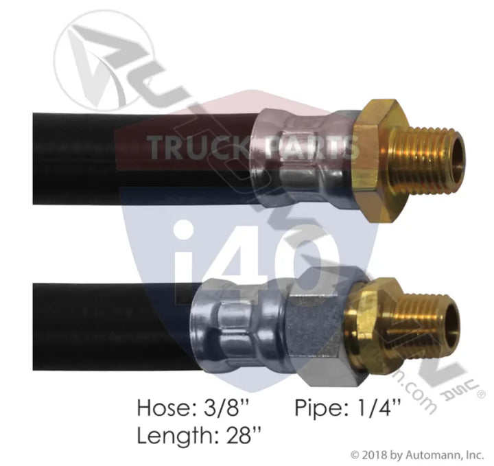 E857928BK Air Hose Assy 3/8IDx1/4NPTx28IN For Euclid - 1/4’’ NPT Fixed x 1/4’’ NPT Swivel