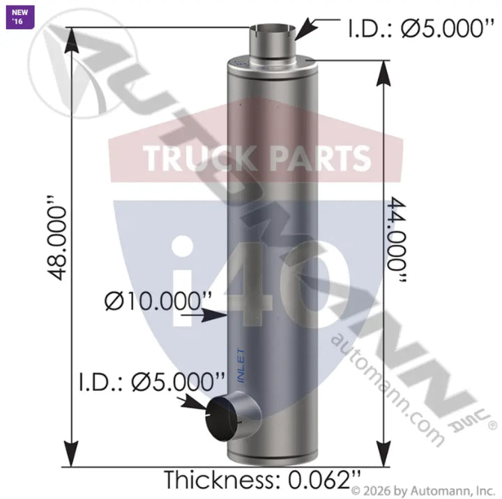 Automann 562.U65101 Muffler 5in Inlet/Outlet 10in Body - Muffler 5in Inlet/Outlet 10in Body