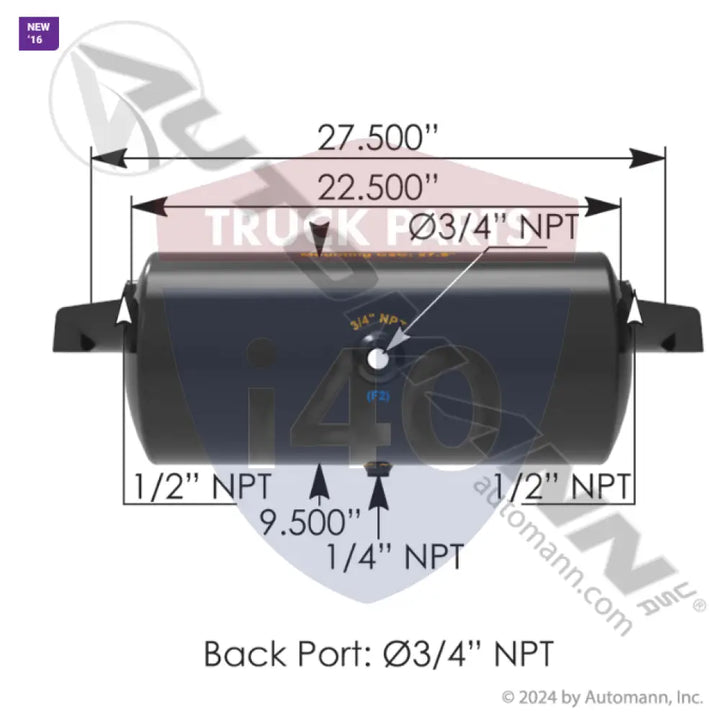 Automann 172.2016 Air Tank 1488 Cubic in Vol 9.500in Dia - Diameter - 9.5 in.