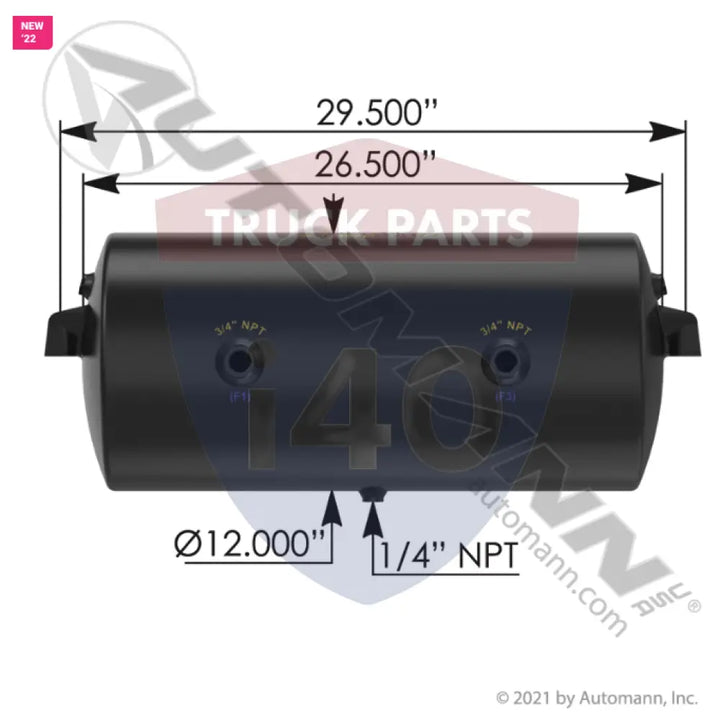 HT1254 Air Tank 2850 Cubic in Vol 12.000in Dia For Hoosier Tank - Diameter - 12 in.