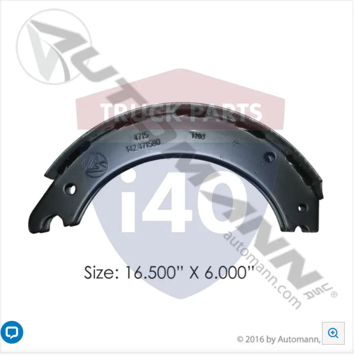 Automann 142.471580 Unlined Brake Shoe 16.500in 6.000in - Brake Width - 6 in.