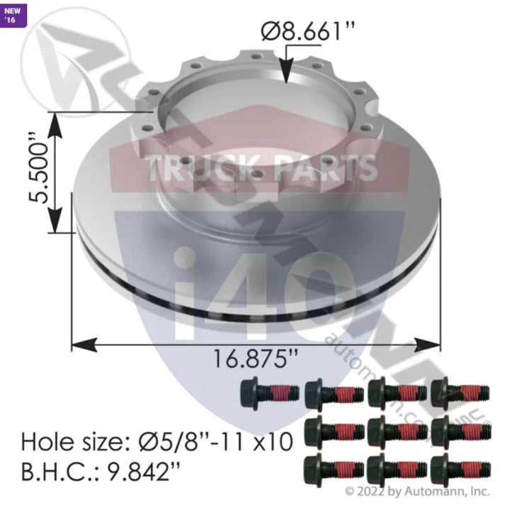 Automann 153.1802081 Air Disc Rotor 16.875in - U Shape