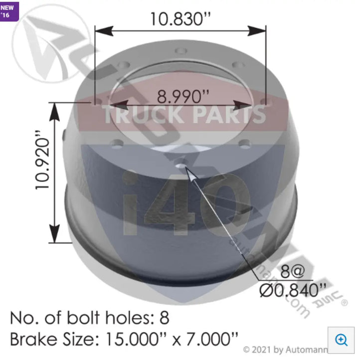 2121123276 Brake Drum 15.000in 7.000in For Mack - Brake Dia.-15.000