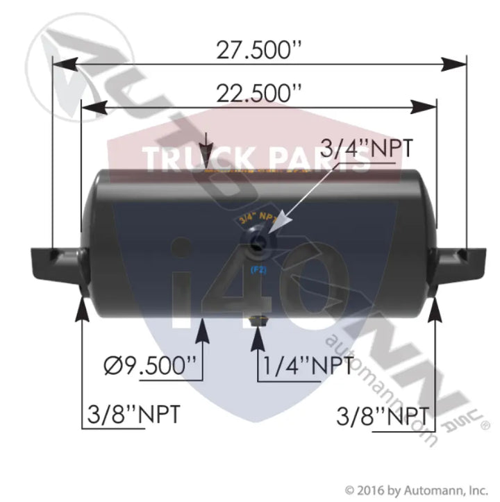 11027 Air Tank 1488 Cubic in Vol 9.500in Dia For Tectran - Diameter - 9.5 in.